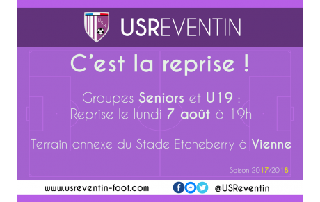 Seniors &amp; U19 : Reprise de l'entraînement ce lundi 7 août, 19h, à Vienne