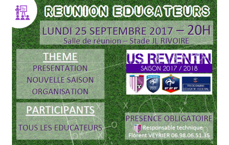 Réunion éducateurs ce lundi 25 septembre à 20h